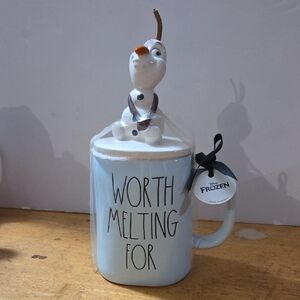 Rae Dunn Blue 'Worth Melting For' Mug with Olaf Topper